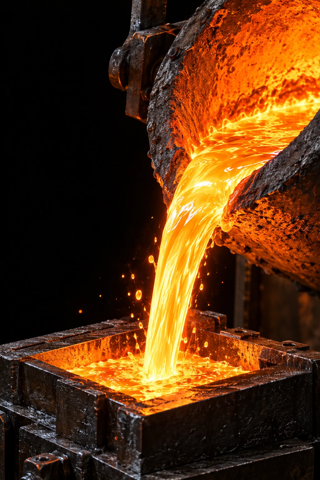 Metal fundido vertiéndose en un molde industrial